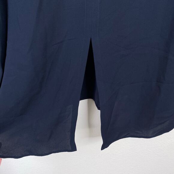 THEORY Slit Front Classic Tunic Georgette Navy Blue Size Small Silk Office Work - Picture 7 of 8